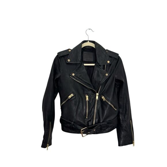 ALL SAINTS BALFERN Leather Biker jacket in Gold - Picture 8 of 17